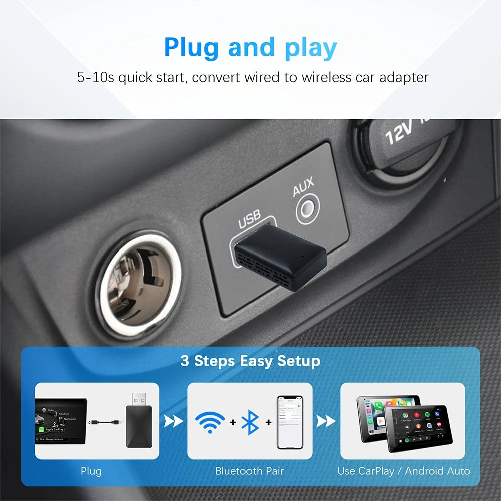 LEXXSON Mini Wireless Apple CarPlay Adapter Portable Smart Mini Box Plug and Play BT WiFi for Car Radio with OEM Wired CarPlay