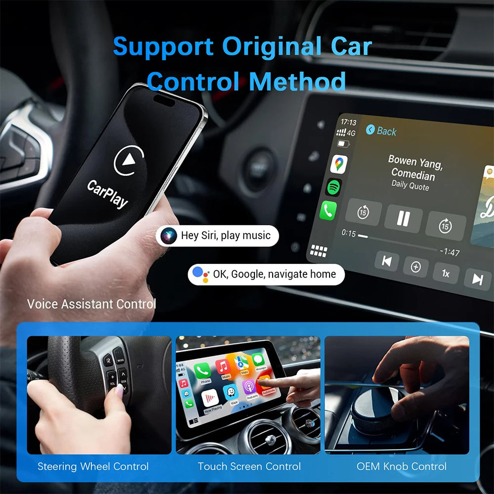 LEXXSON Mini Wireless Apple CarPlay Adapter Portable Smart Mini Box Plug and Play BT WiFi for Car Radio with OEM Wired CarPlay