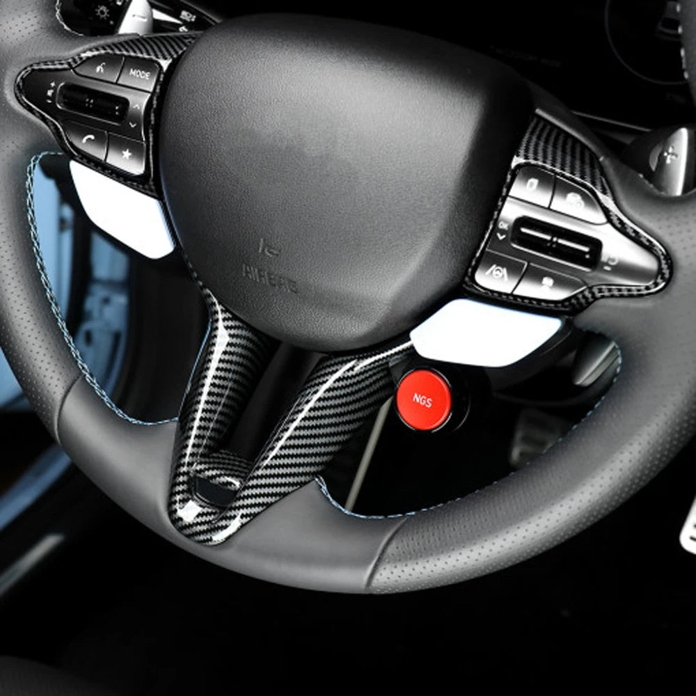 Carbon Fiber Style Steering Wheel Button Cover Chin Trim Frame For Hyundai Kona N, I30 N, I20 N Interior Style Accessories